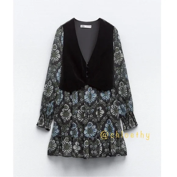 Zara PRINTED DRESS WITH VEST - Picture 2 of 8